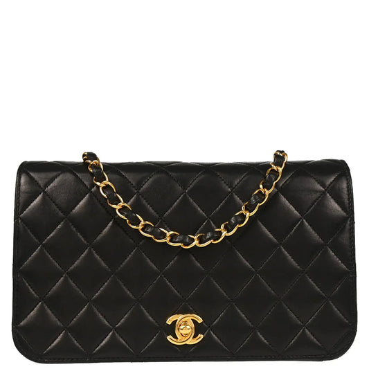 Chanel 2006-2008 Black Lambskin Turnlock Small Full Flap Shoulder Bag
