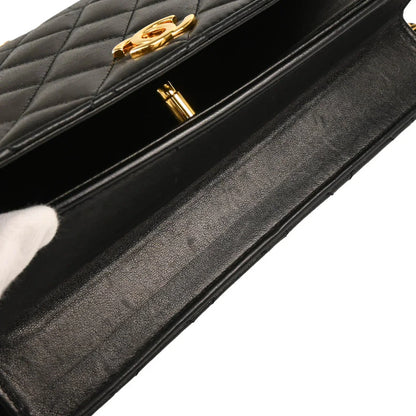 Chanel 2006-2008 Black Lambskin Turnlock Small Full Flap Shoulder Bag