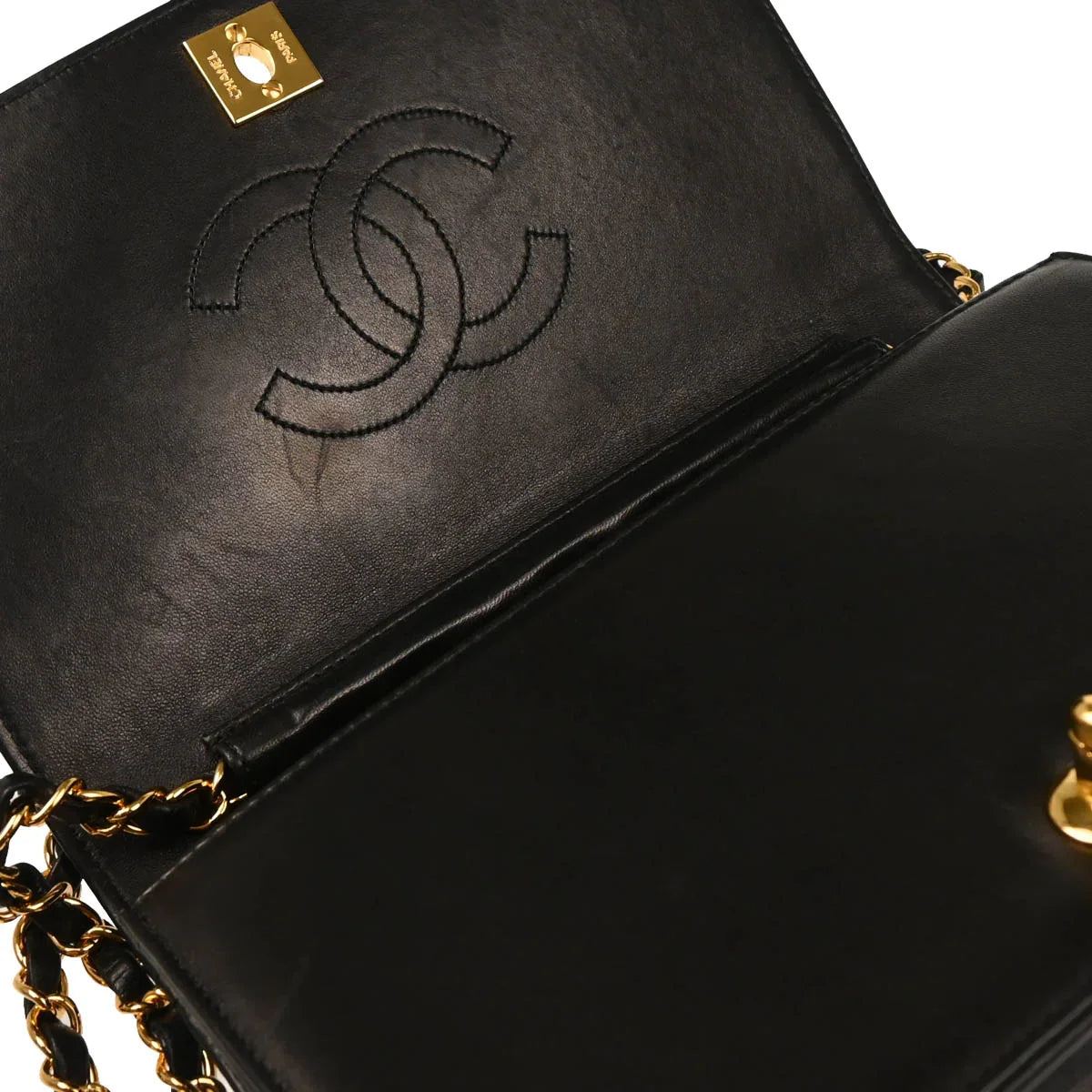 Chanel 2006-2008 Black Lambskin Turnlock Small Full Flap Shoulder Bag