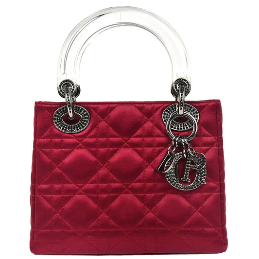 Christian Dior 1999 Bordeaux Satin Rhinestone Small Lady Dior Handbag