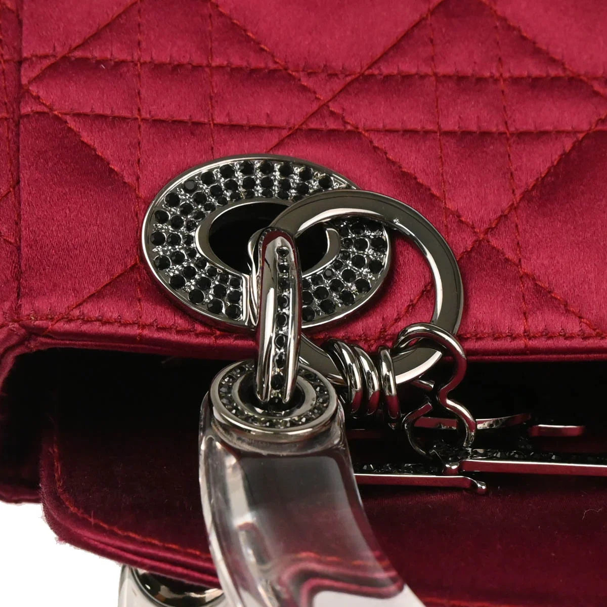 Christian Dior 1999 Bordeaux Satin Rhinestone Small Lady Dior Handbag