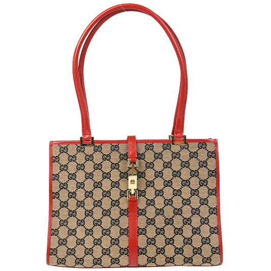 Gucci Red Beige GG Jackie Hobo Handbag