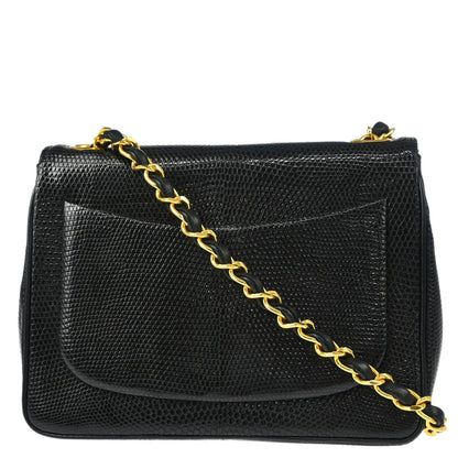 Chanel 1989-1991 * Black Lizard Mini Classic Square Flap Shoulder Bag