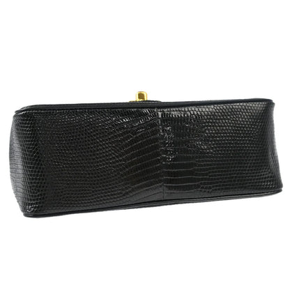 Chanel 1989-1991 * Black Lizard Mini Classic Square Flap Shoulder Bag