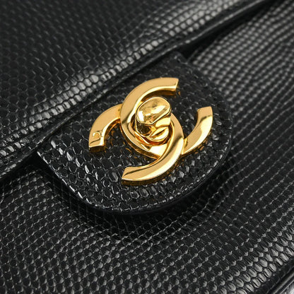 Chanel 1989-1991 * Black Lizard Mini Classic Square Flap Shoulder Bag