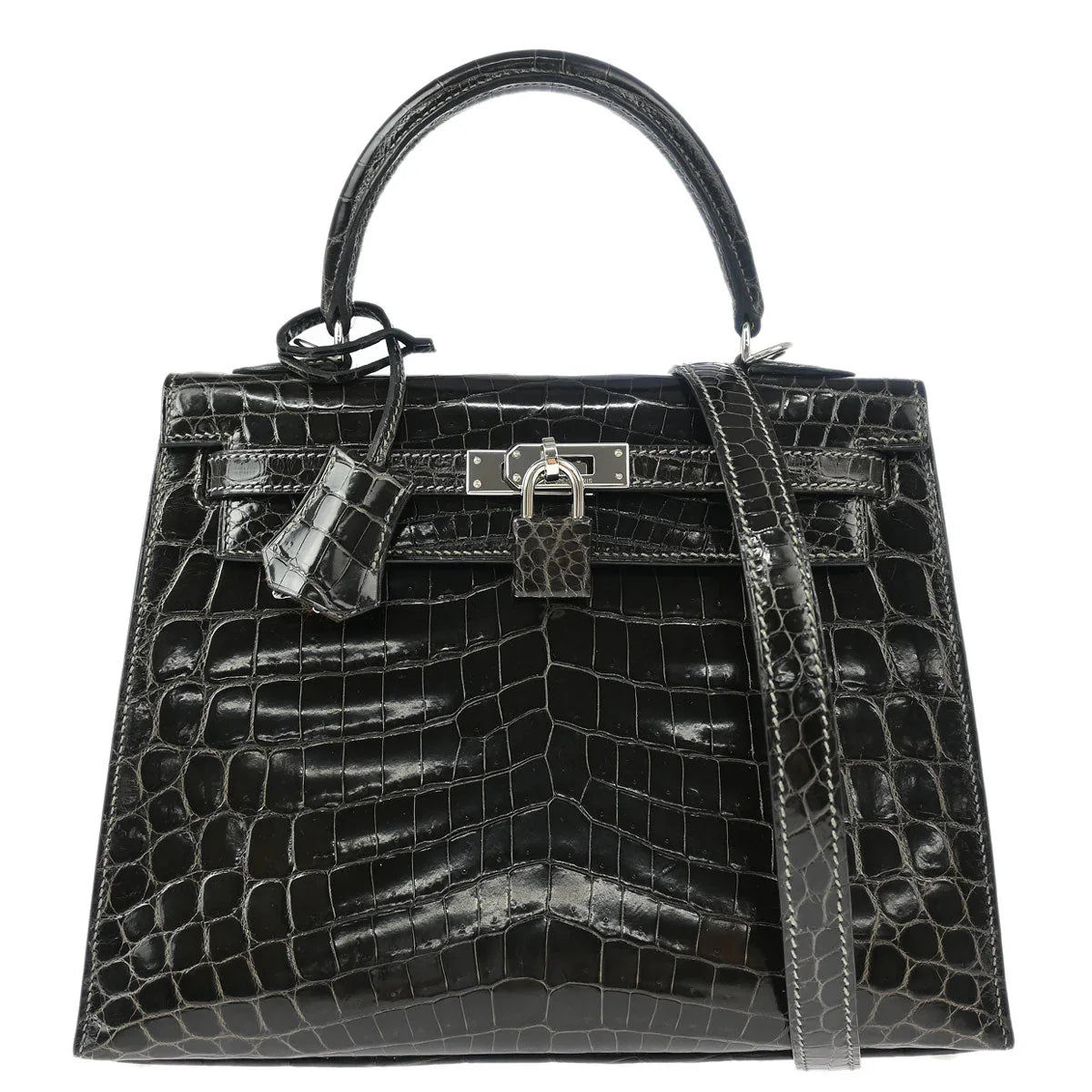 Hermes 2006* Graphite Niloticus Kelly 25 Sellier 2way Shoulder Handbag