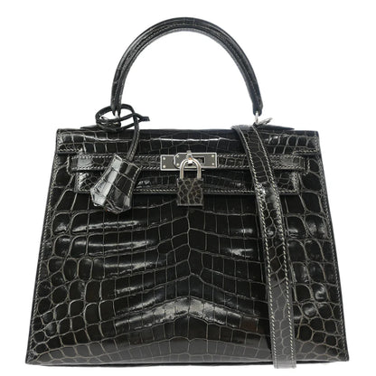 Hermes 2006* Graphite Niloticus Kelly 25 Sellier 2way Shoulder Handbag