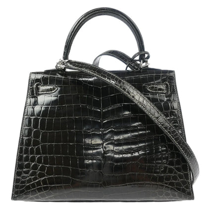 Hermes 2006* Graphite Niloticus Kelly 25 Sellier 2way Shoulder Handbag