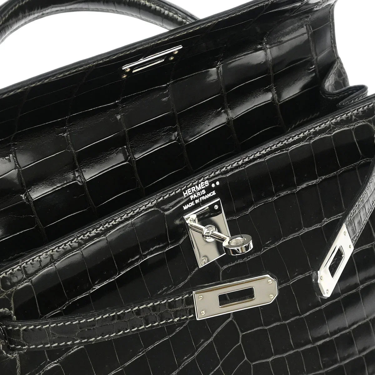 Hermes 2006* Graphite Niloticus Kelly 25 Sellier 2way Shoulder Handbag