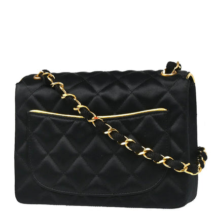 Chanel 1989-1991 Black Satin Mini Classic Square Flap Shoulder Bag