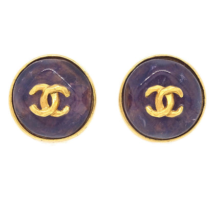 Chanel Gripoix Button Earrings Purple Clip-On 99P