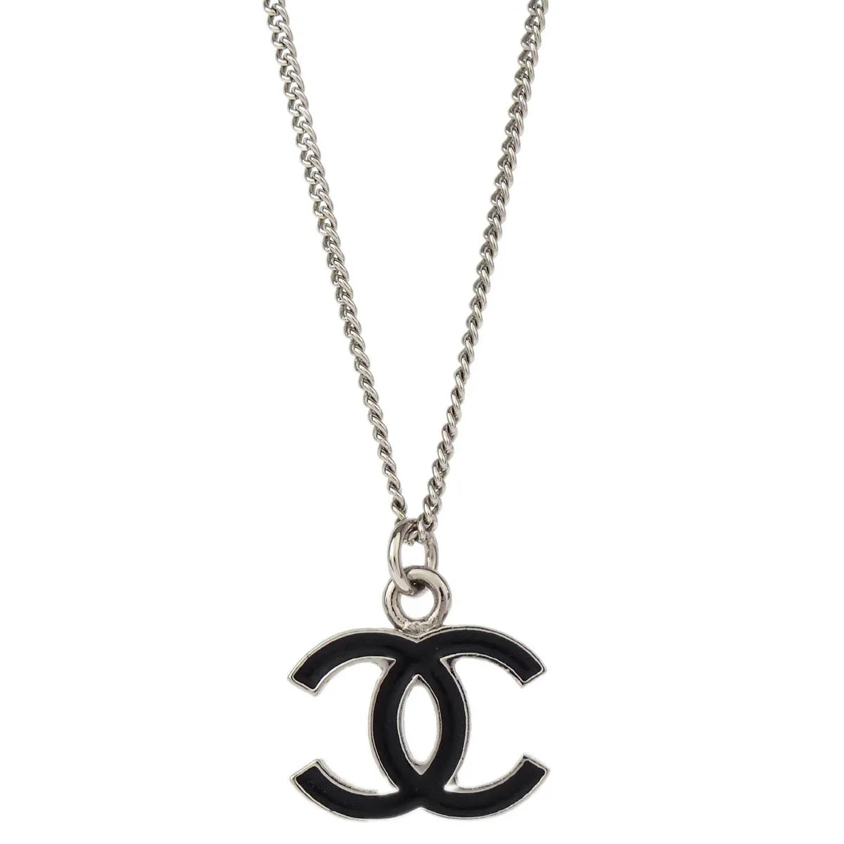 Chanel CC Chain Necklace Silver Black 06V