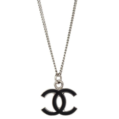 Chanel CC Chain Necklace Silver Black 06V