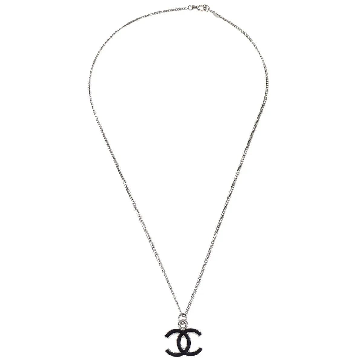 Chanel CC Chain Necklace Silver Black 06V