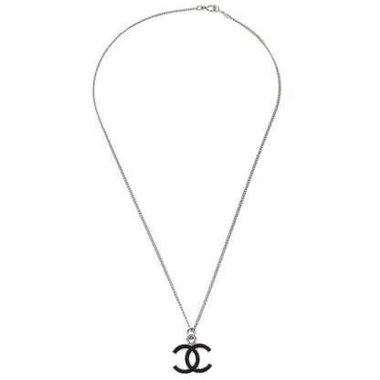 Chanel CC Chain Necklace Silver Black 06V