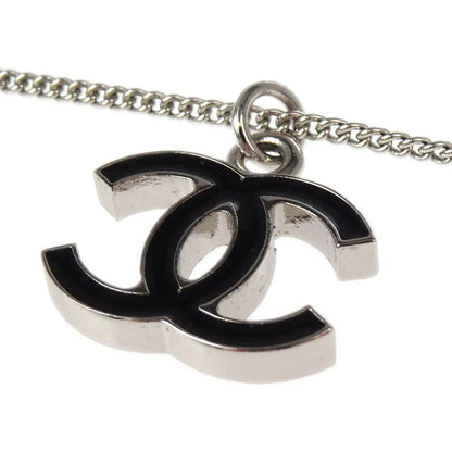 Chanel CC Chain Necklace Silver Black 06V