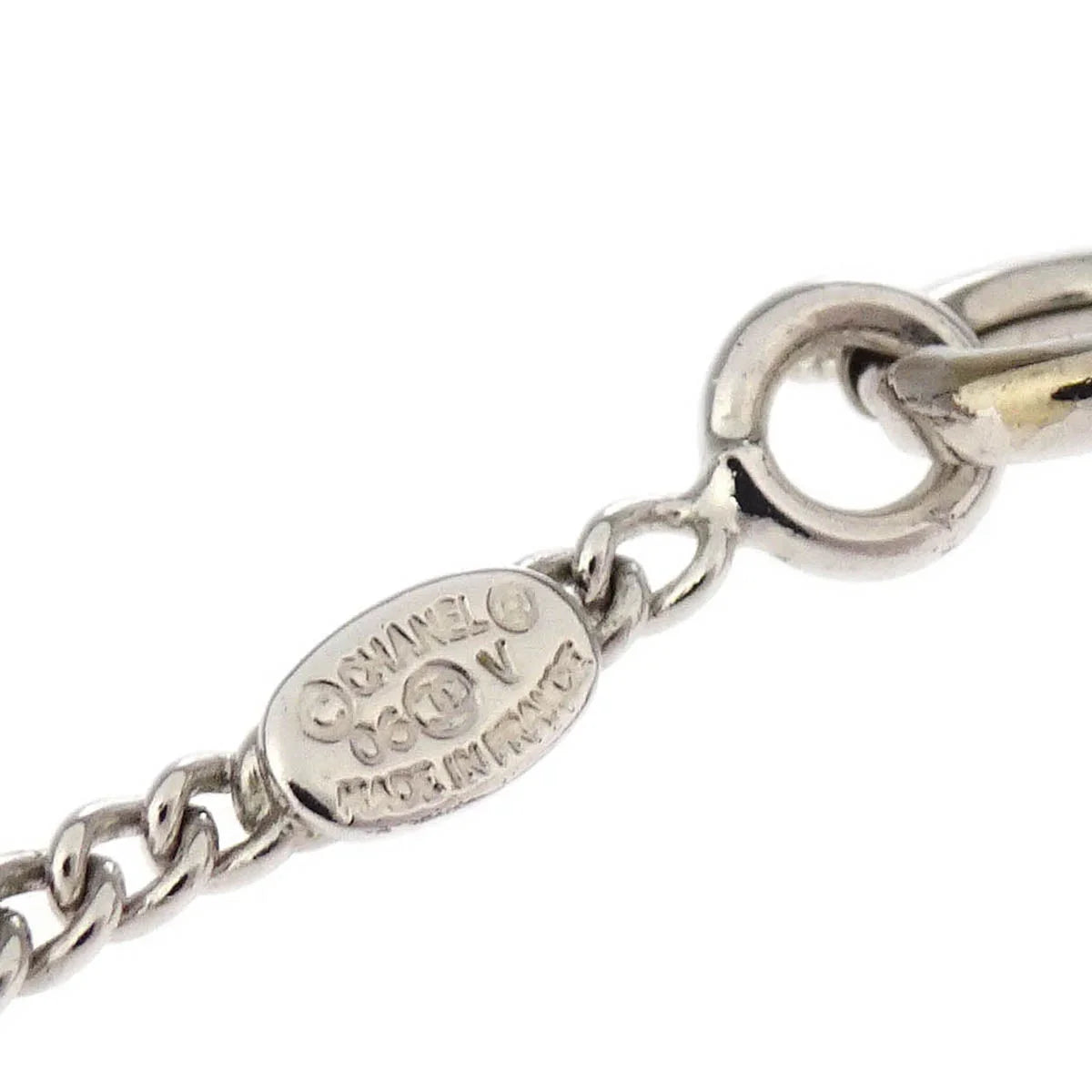 Chanel CC Chain Necklace Silver Black 06V