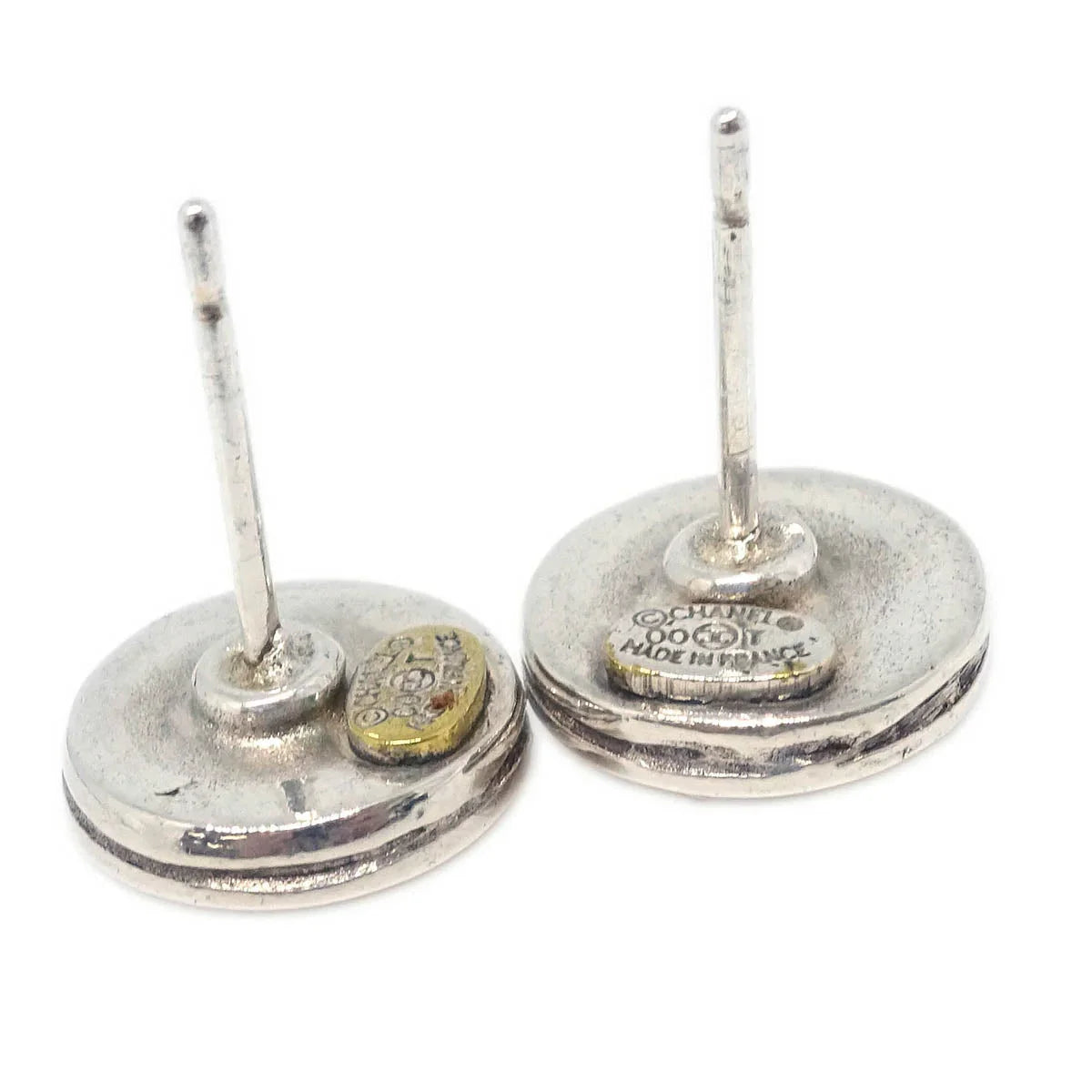 Chanel Button Piercing Earrings Silver 00T