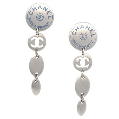 Chanel Button Silver Dangle Piercing Earrings 99A