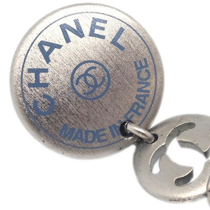 Chanel Button Silver Dangle Piercing Earrings 99A