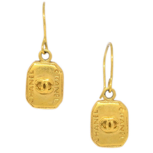 Chanel Dangle Piercing Earrings Rectangle Gold 99A