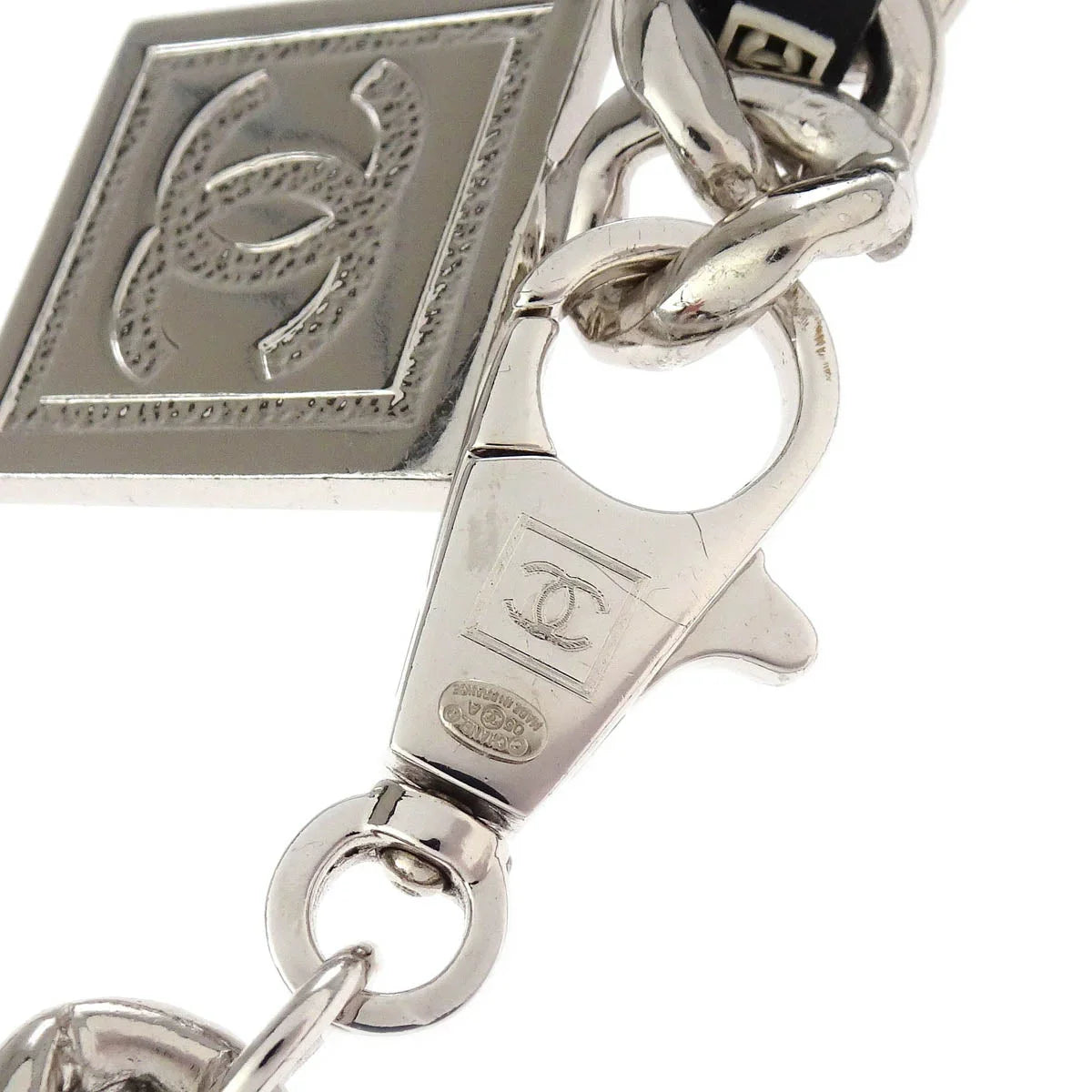 Chanel Silver Black Chain Belt Sport Line Square Charm Small Good 05A