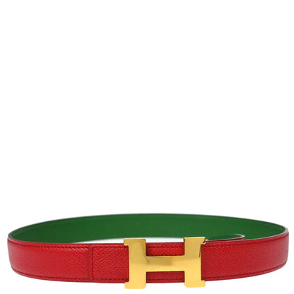 Hermes Red Courchevel Constance Reversible Belt #65 Small Good