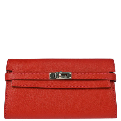 Hermes 2008 Rouge Venitienne Chevre Mysore Kelly Wallet Purse