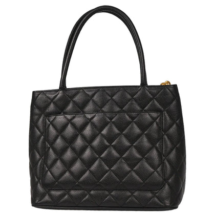 Chanel 2000-2001 Black Caviar Medallion Tote Handbag