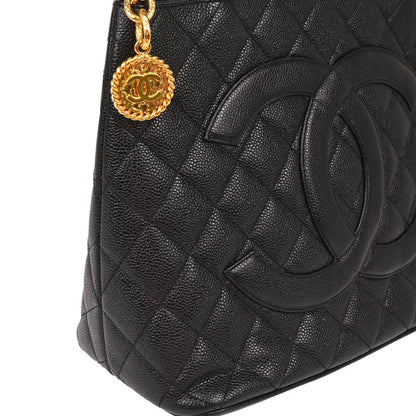 Chanel 2000-2001 Black Caviar Medallion Tote Handbag