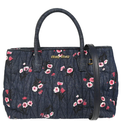 Miu Miu Navy Denim Matelasse 2way Tote Bag