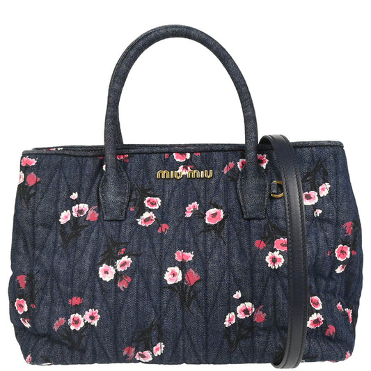 Miu Miu Navy Denim Matelasse 2way Tote Bag