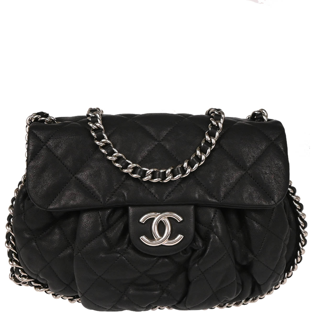 Chanel 2013-2014 Black Calfskin Chain Around Shoulder Bag