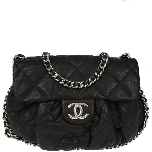 Chanel 2013-2014 Black Calfskin Chain Around Shoulder Bag