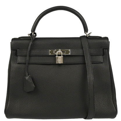 Hermes Black Taurillon Clemence Kelly 32 Retourne 2way Shoulder Handbag