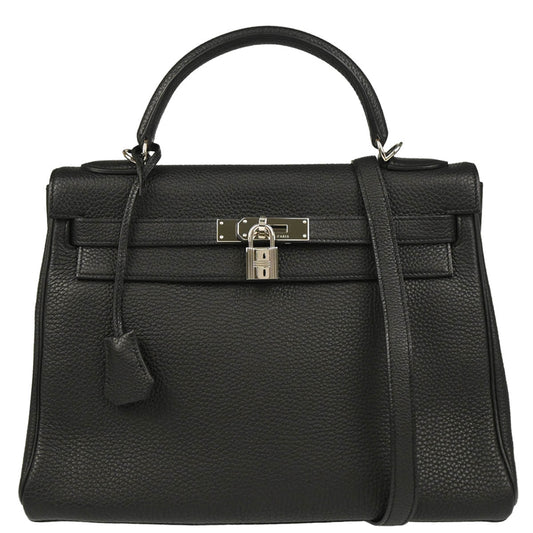 Hermes Black Taurillon Clemence Kelly 32 Retourne 2way Shoulder Handbag