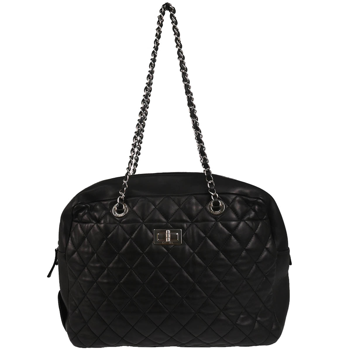 Chanel 2010-2011 Black Lambskin Mademoiselle Lock Shoulder Bag