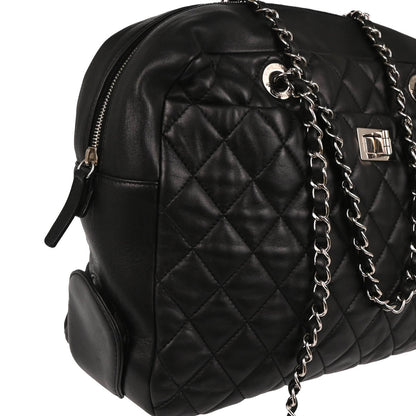 Chanel 2010-2011 Black Lambskin Mademoiselle Lock Shoulder Bag