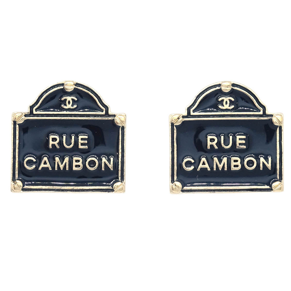 Chanel Piercing Earrings Black Gold B15S