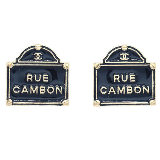 Chanel Piercing Earrings Black Gold B15S