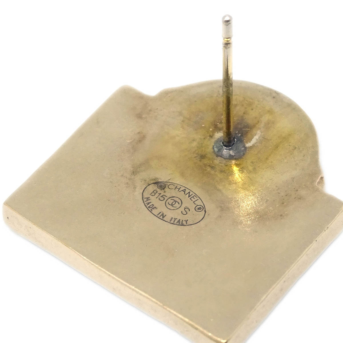 Chanel Piercing Earrings Black Gold B15S