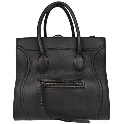Celine Black Leather Square Luggage Tote Handbag
