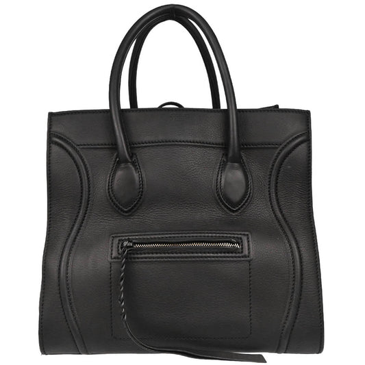 Celine Black Leather Square Luggage Tote Handbag