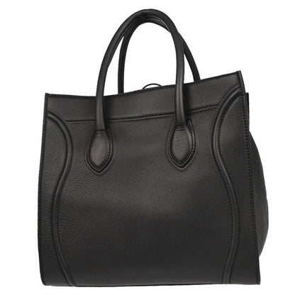 Celine Black Leather Square Luggage Tote Handbag