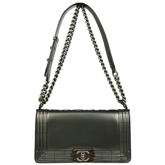 Boy Chanel 2012 Metallic Gray Calfskin Medium Shoulder Bag