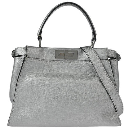 Fendi Silver Leather Peekaboo 2way Shoulder Handbag