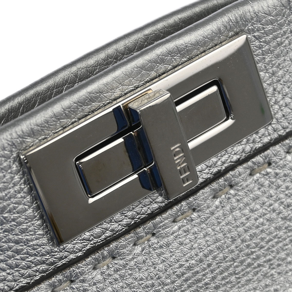 Fendi Silver Leather Peekaboo 2way Shoulder Handbag