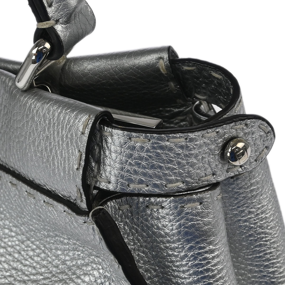 Fendi Silver Leather Peekaboo 2way Shoulder Handbag