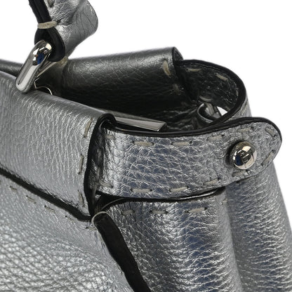 Fendi Silver Leather Peekaboo 2way Shoulder Handbag