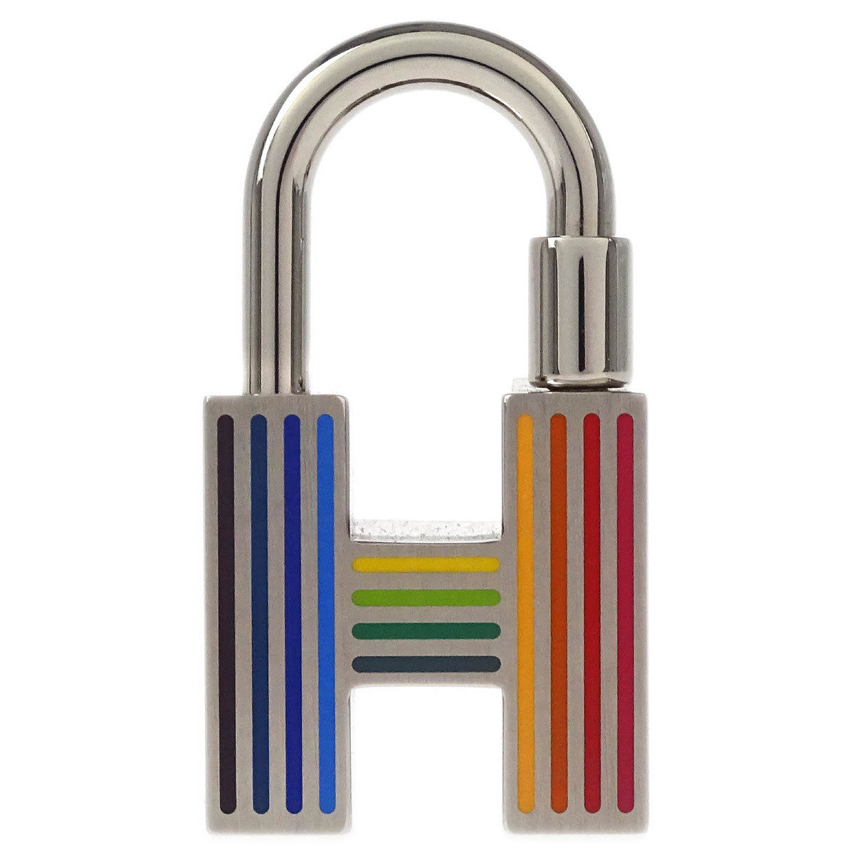Hermes Quizz Rainbow Cadena Key Ring Silver Small Good